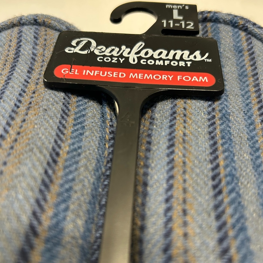 Dearfoams Men’s Memory Foam Blue Strip Comfort  Slippers Size Large 11-12 NWT - Picture 3 of 8